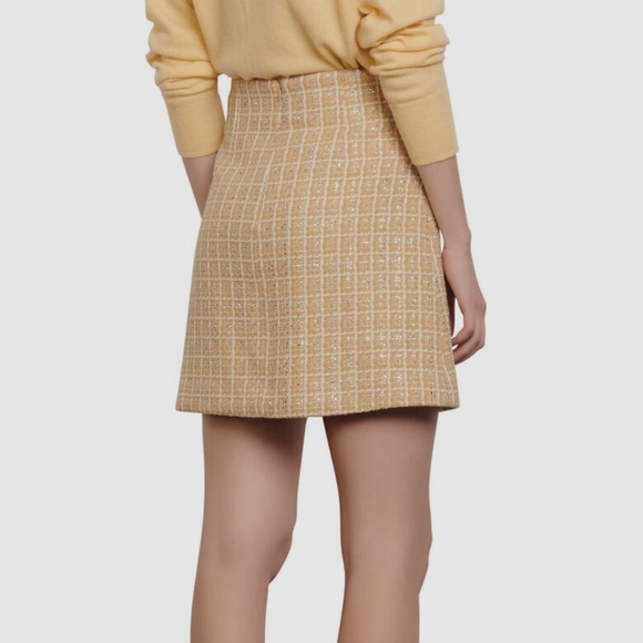 Sandro Women Beige Tweed High Waist Metallic A-Line Mini Short Skirt - size 0 - Picture 2 of 7